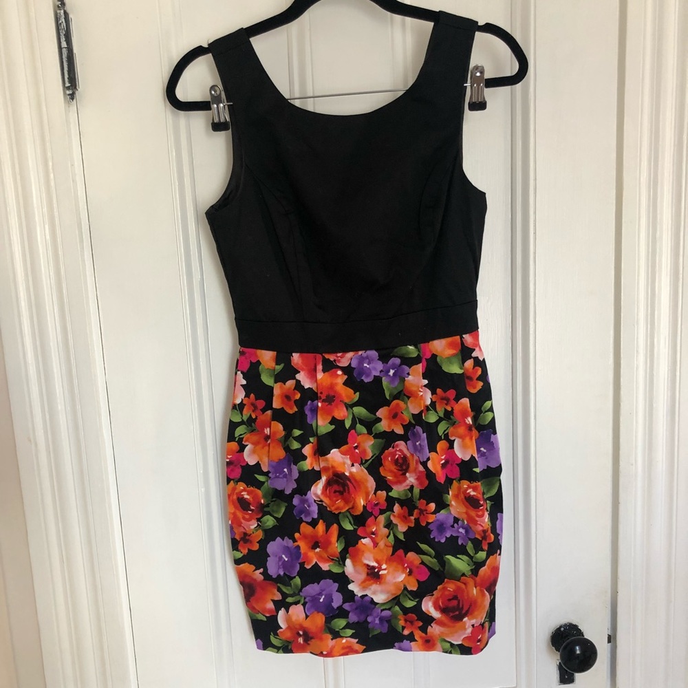 Black and floral pleat dress
